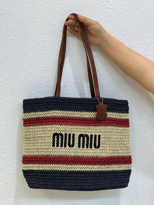 Miu Miu Striped Rafia Tote Bag - Image 2