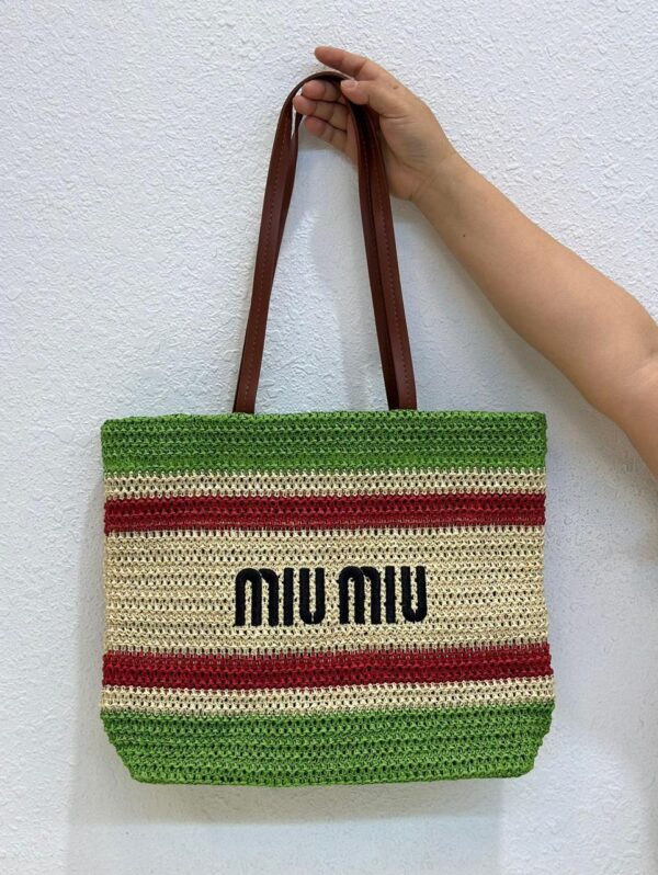 Miu Miu Striped Rafia Tote Bag - Image 3