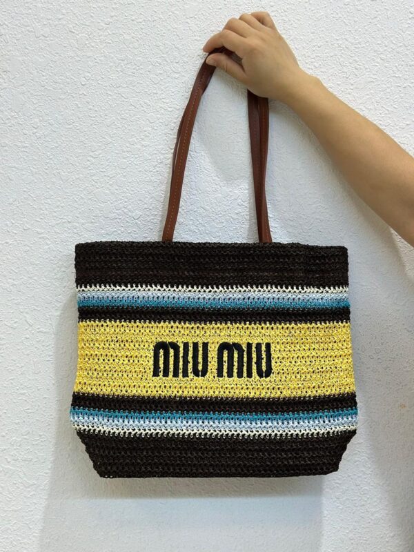 Miu Miu Striped Rafia Tote Bag - Image 4