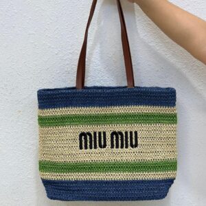 Miu Miu Striped Rafia Tote Bag