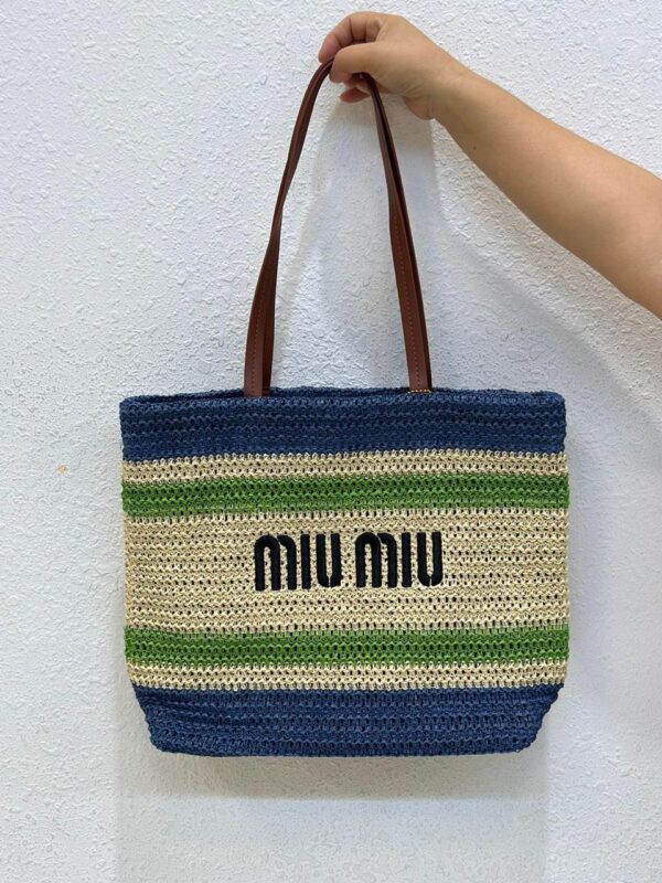 Miu Miu Striped Rafia Tote Bag