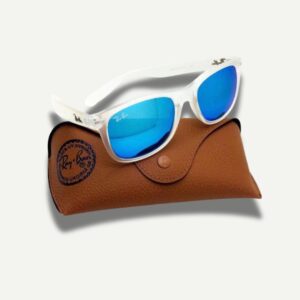 Ray-Ban White Frame with Blue Mirrored Lenses in Dubai